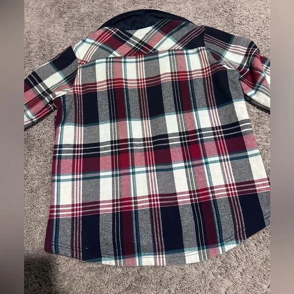 Orvis Shirt Womens  Red Gray Plaid Fleece Lined Flannel Shacket large - Picture 6 of 6